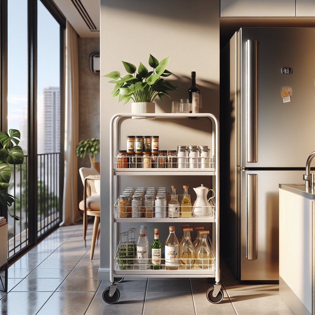 ชั้นวางของที่แคบ ล้อเลื่อน ห้องครัว หลักร้อย! เปลี่ยนครัวรก เป็นครัวฮีลใจ